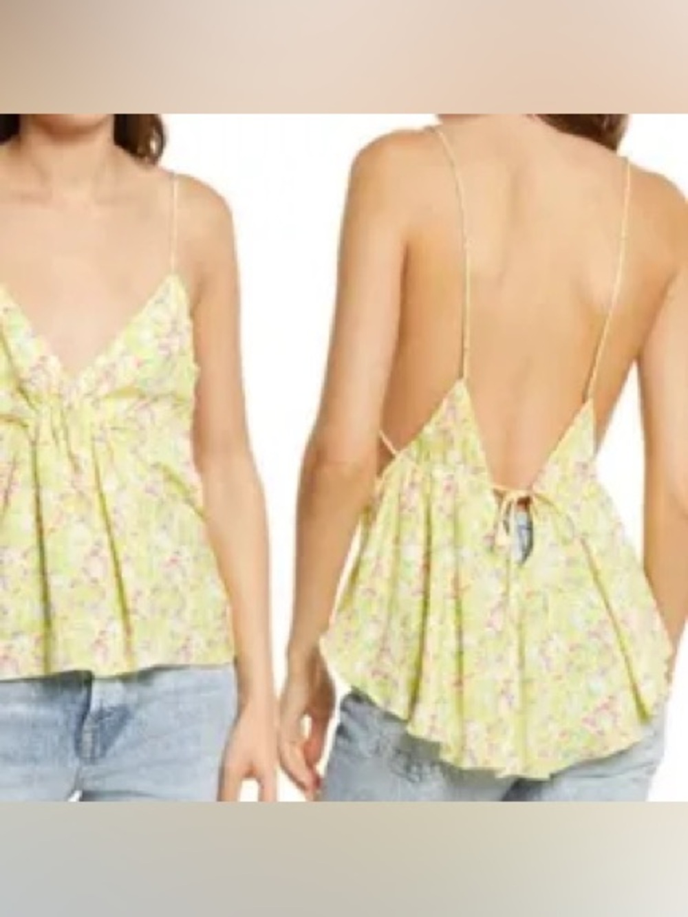 Free People Yellow Floral Back-Tie Camisole